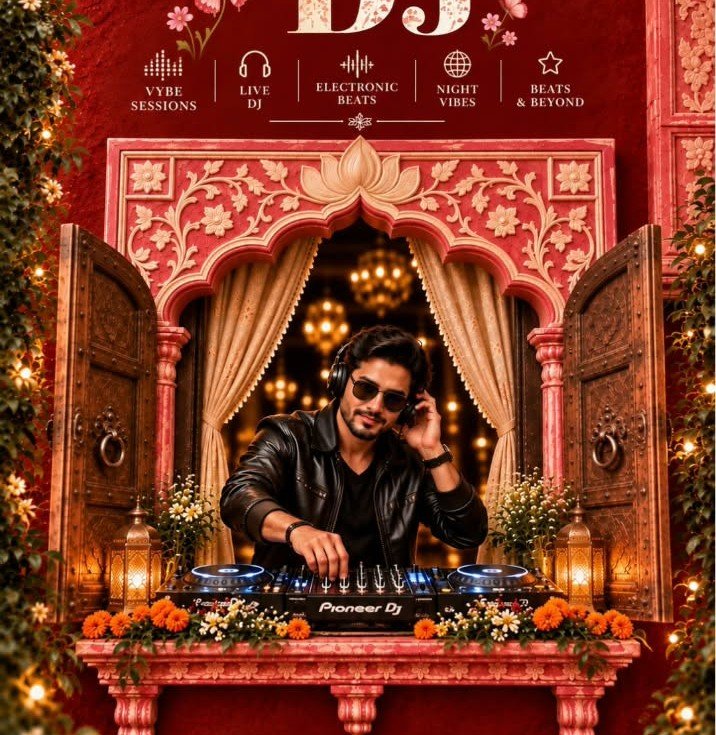 Live DJ performing beneath a festive arch